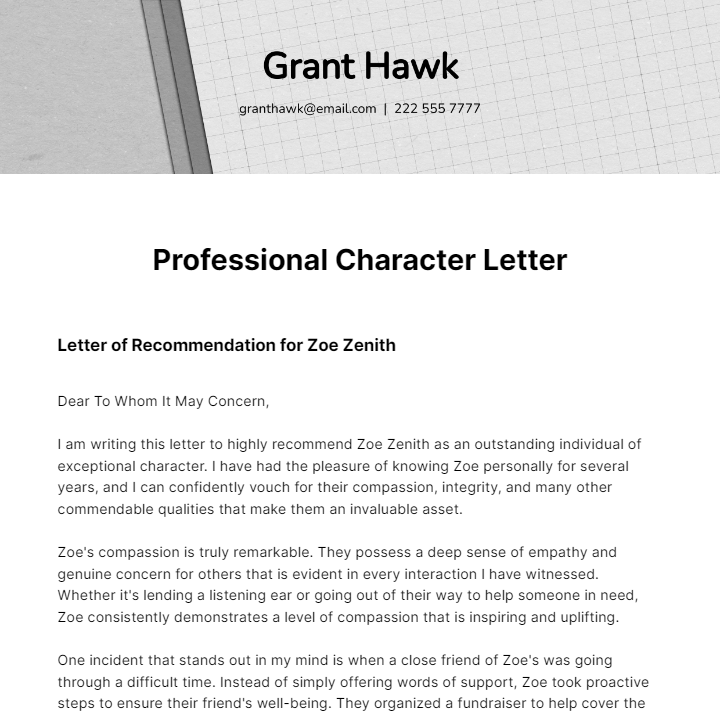 Professional Character Letter Template