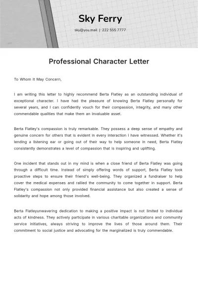 Free Professional Character Letter Template to Edit Online