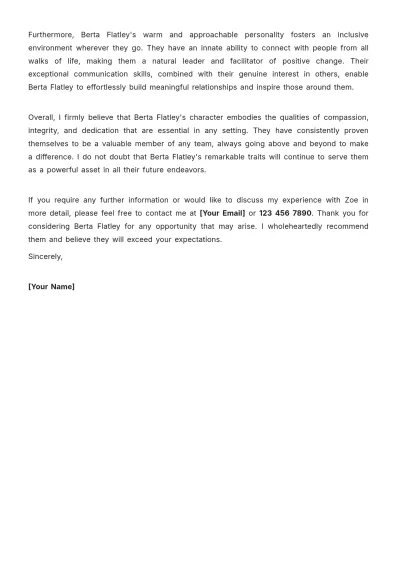 Free Professional Character Letter Template to Edit Online