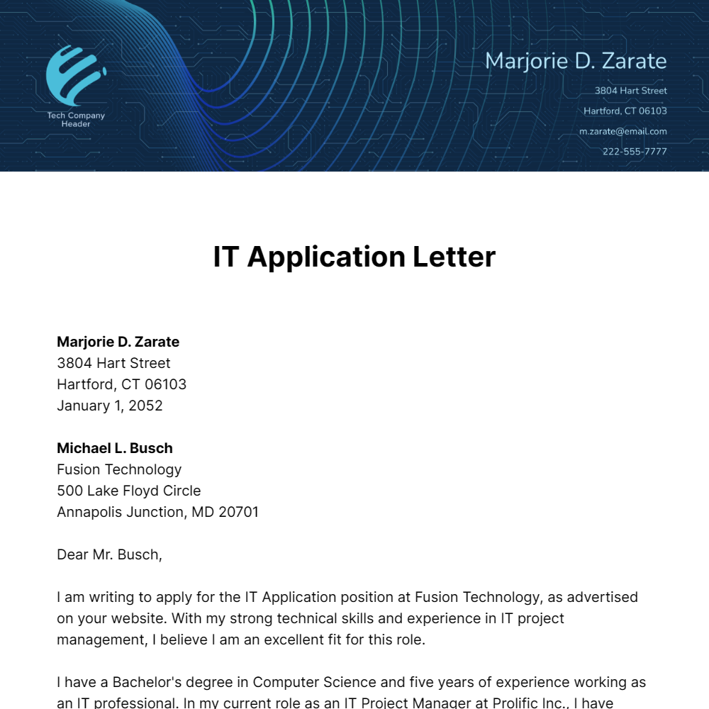 IT Application Letter Template