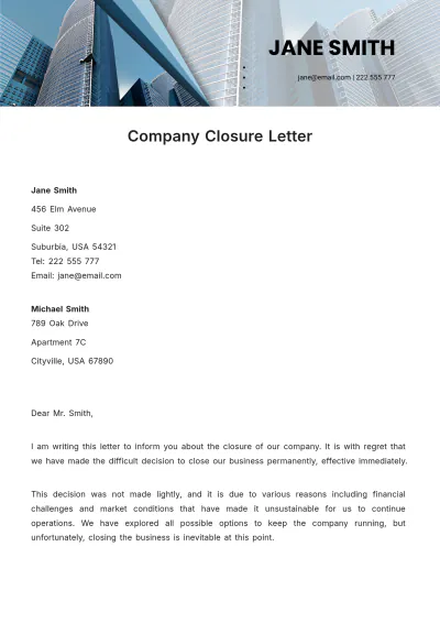 Free Company Closure Letter Template to Edit Online