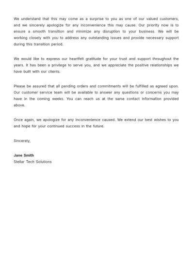 Free Company Closure Letter Template to Edit Online