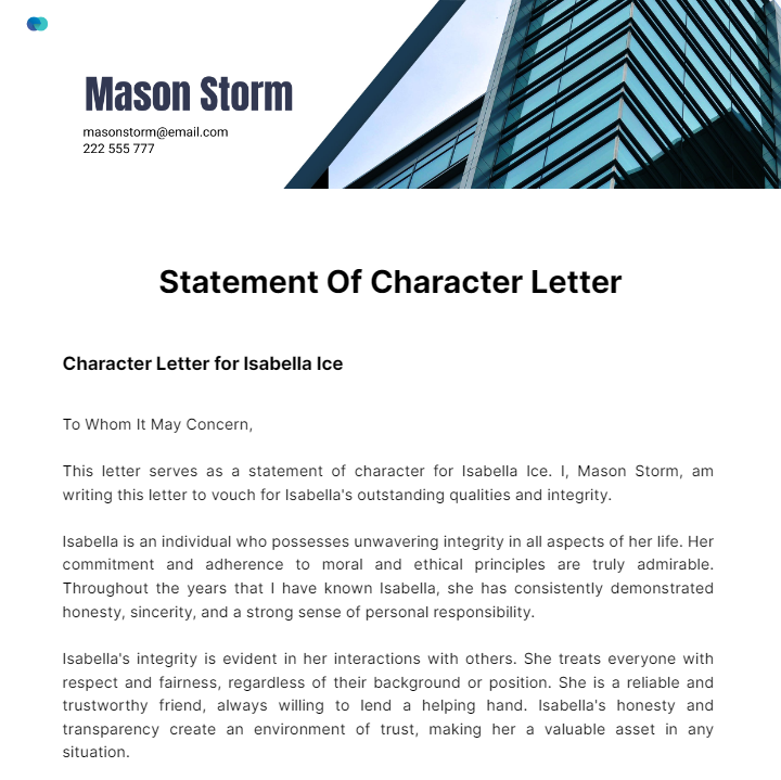 Statement Of Character Letter Template