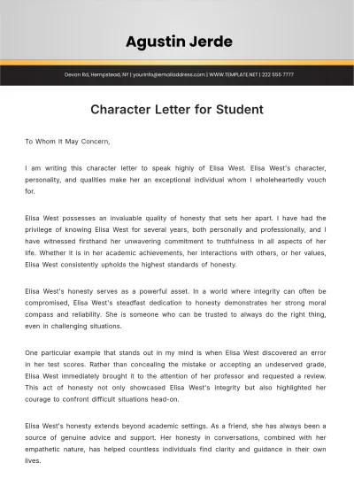 Free Character Letter For Student Template to Edit Online