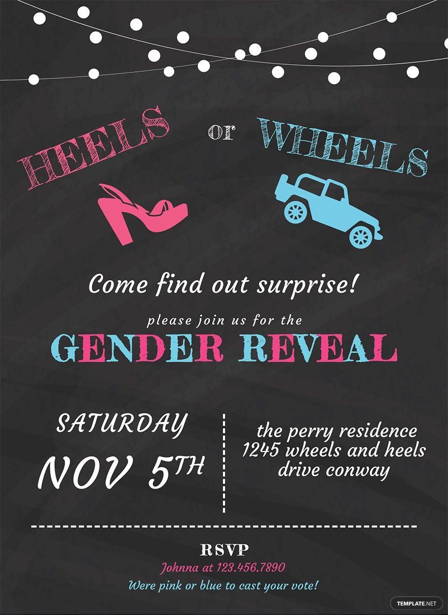 Chalkboard Gender Reveal Invitation Template in Word, Illustrator, PSD, Apple Pages, Publisher, Outlook