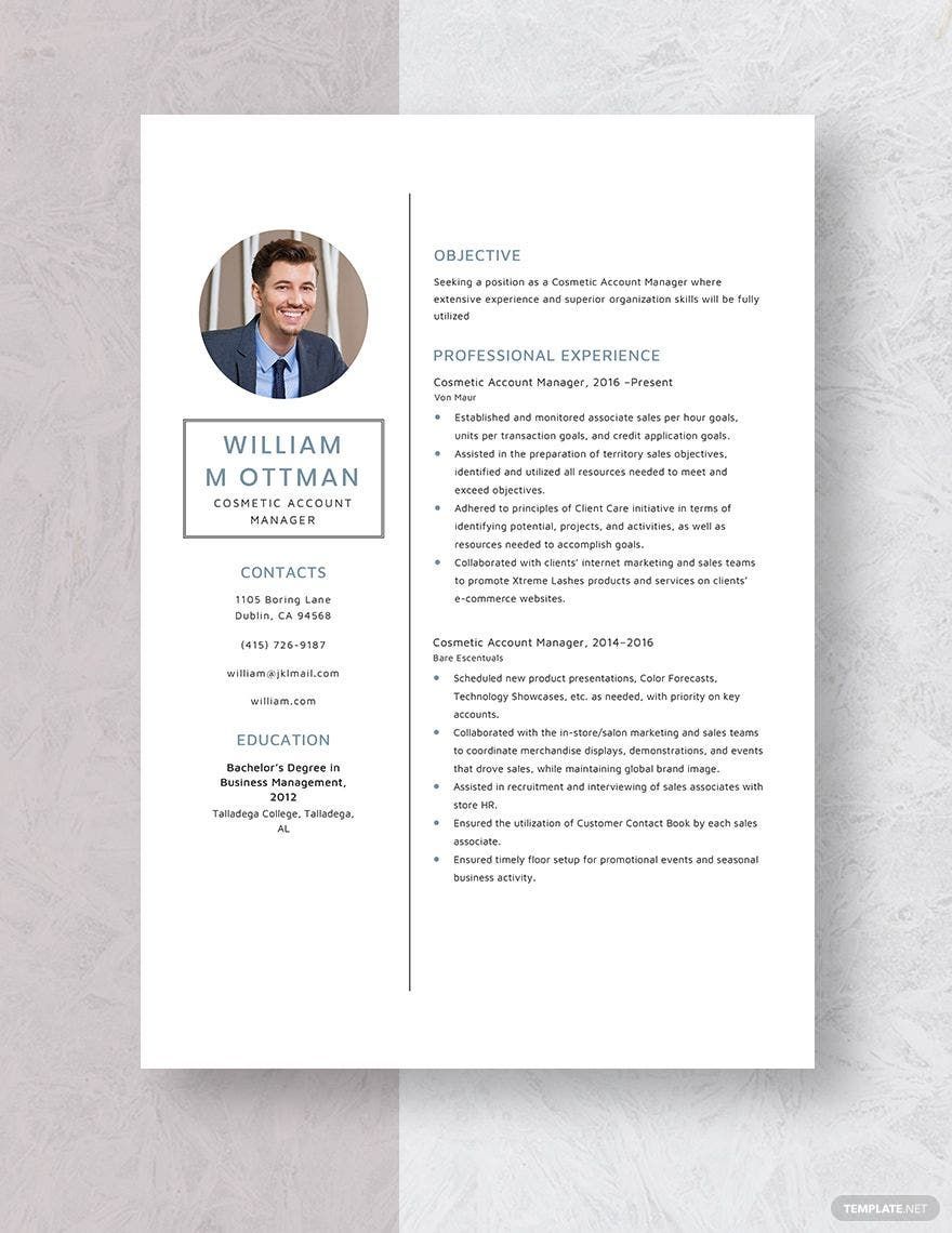 Cosmetic Account Manager Resume