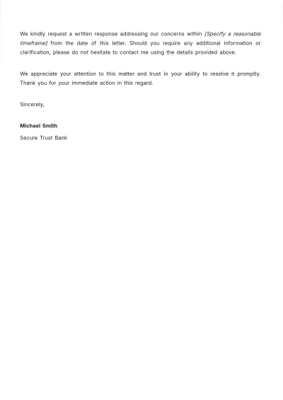 Free Bank Complaint Letter Template to Edit Online
