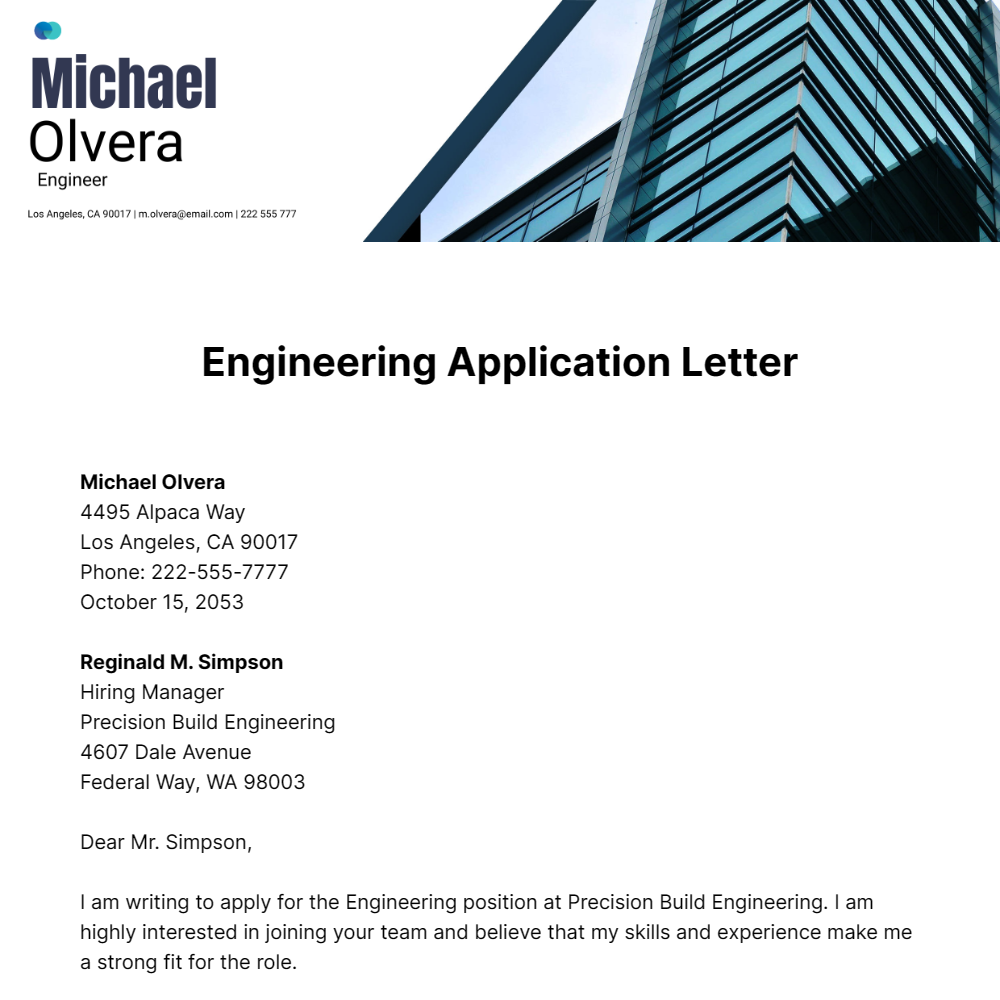 Engineering Application Letter Template