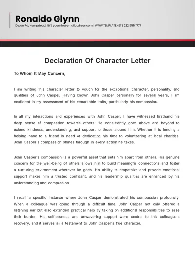 Free Declaration Of Character Letter Template to Edit Online