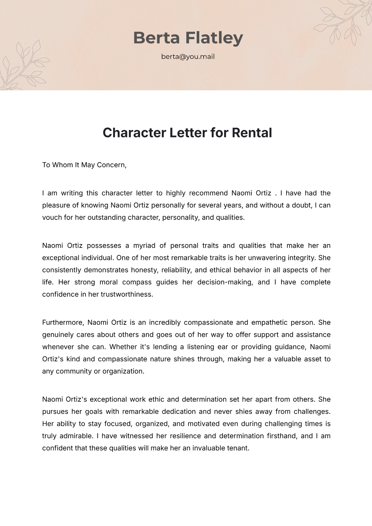 Character Letter For Rental Template - Edit Online & Download