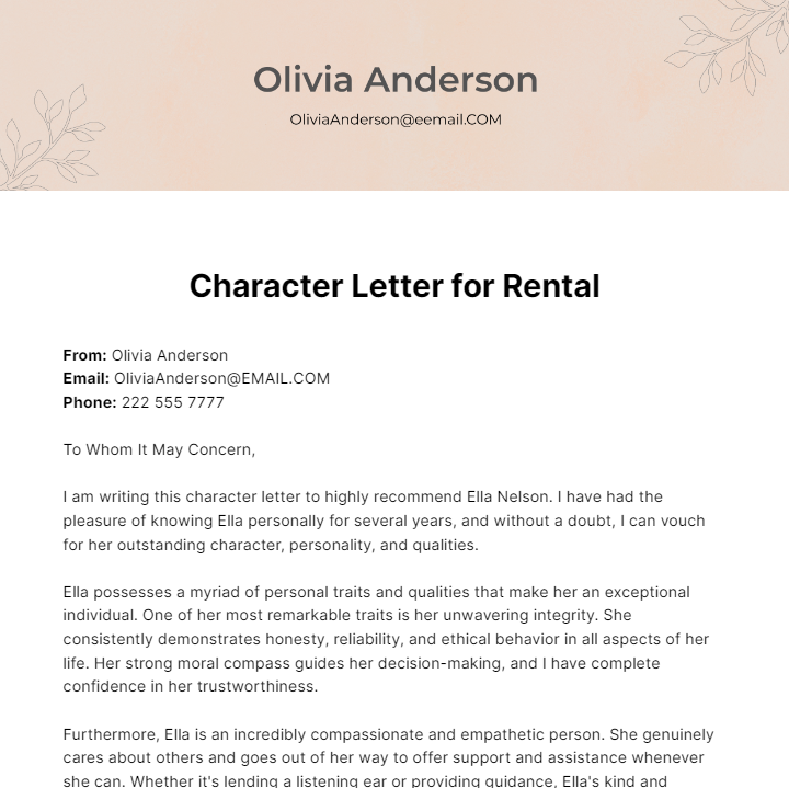 Character Letter For Rental Template
