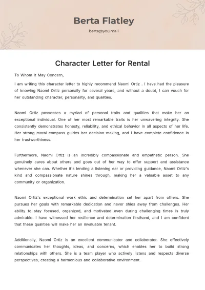 Free Character Letter For Rental Template to Edit Online