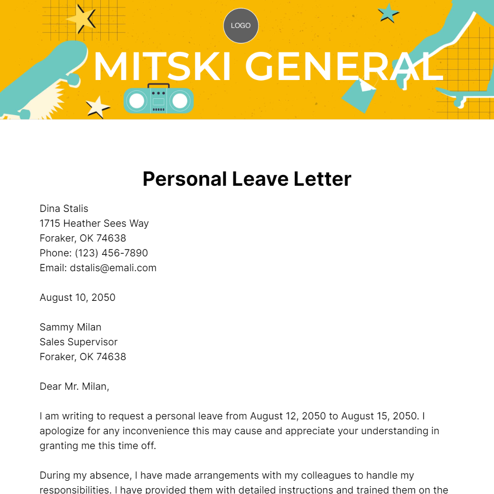 Personal Leave Letter Template