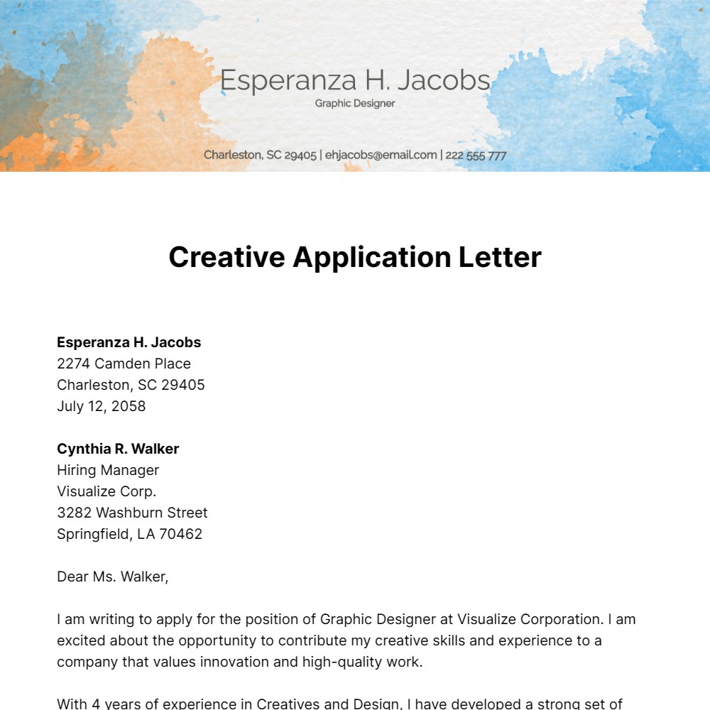 Creative Application Letter Template