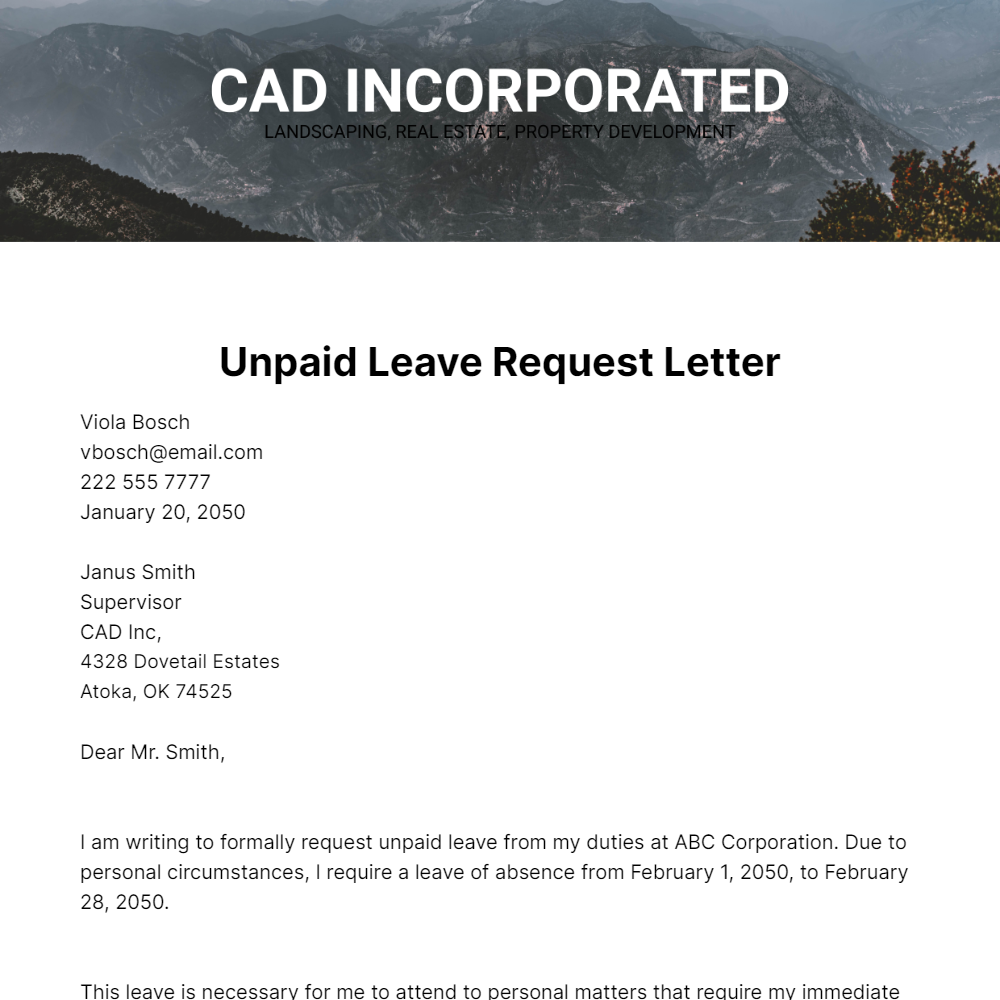 Unpaid Leave Request Letter Template