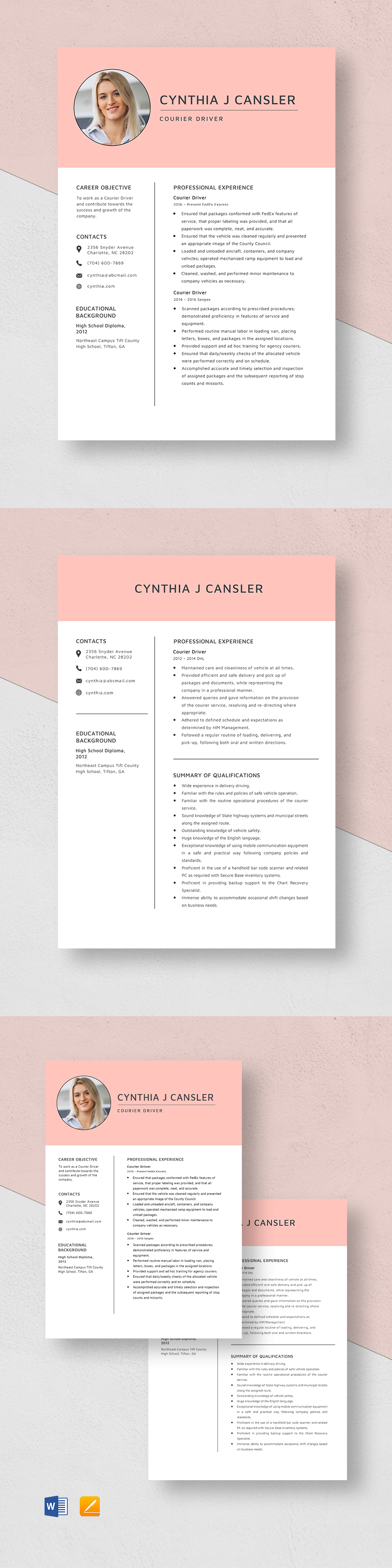 Courier Driver Resume Template