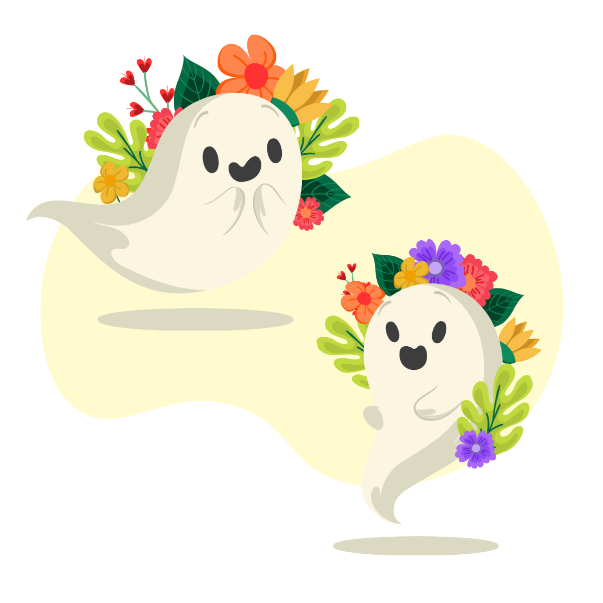 Floral Ghost Halloween Vector Template