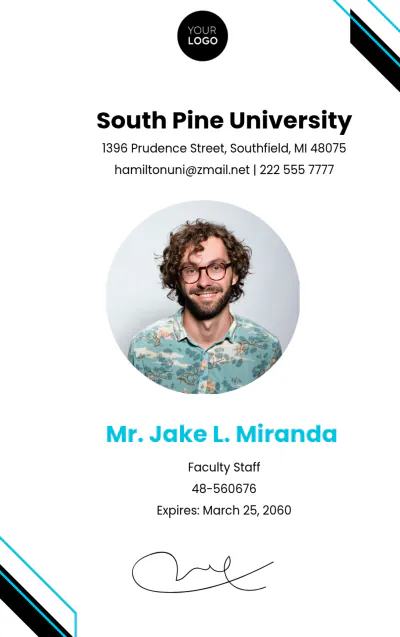 Free College Teacher ID Card Template to Edit Online