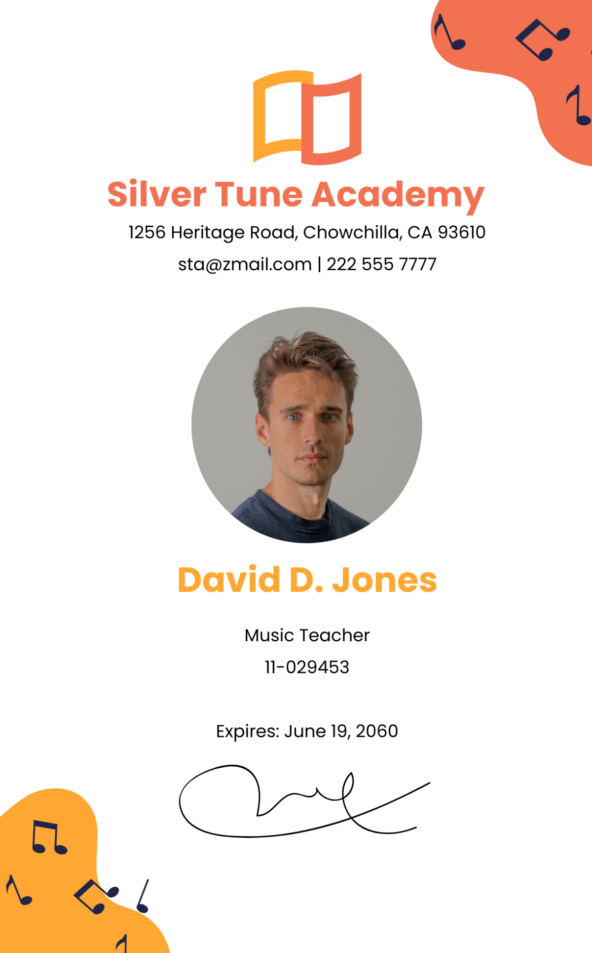 Music Teacher ID Card