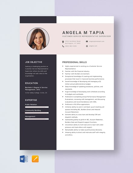 Customer Service Representative Supervisor Resume Template