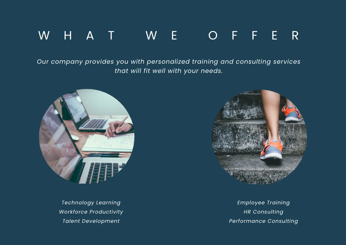 Free Consulting And Training Company Profile Template to Edit Online