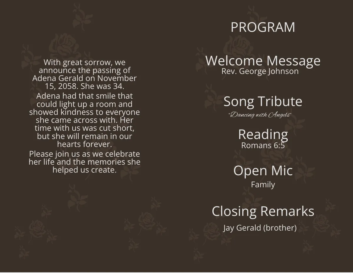 Free Elegant Leather Funeral Program Design Template to Edit Online