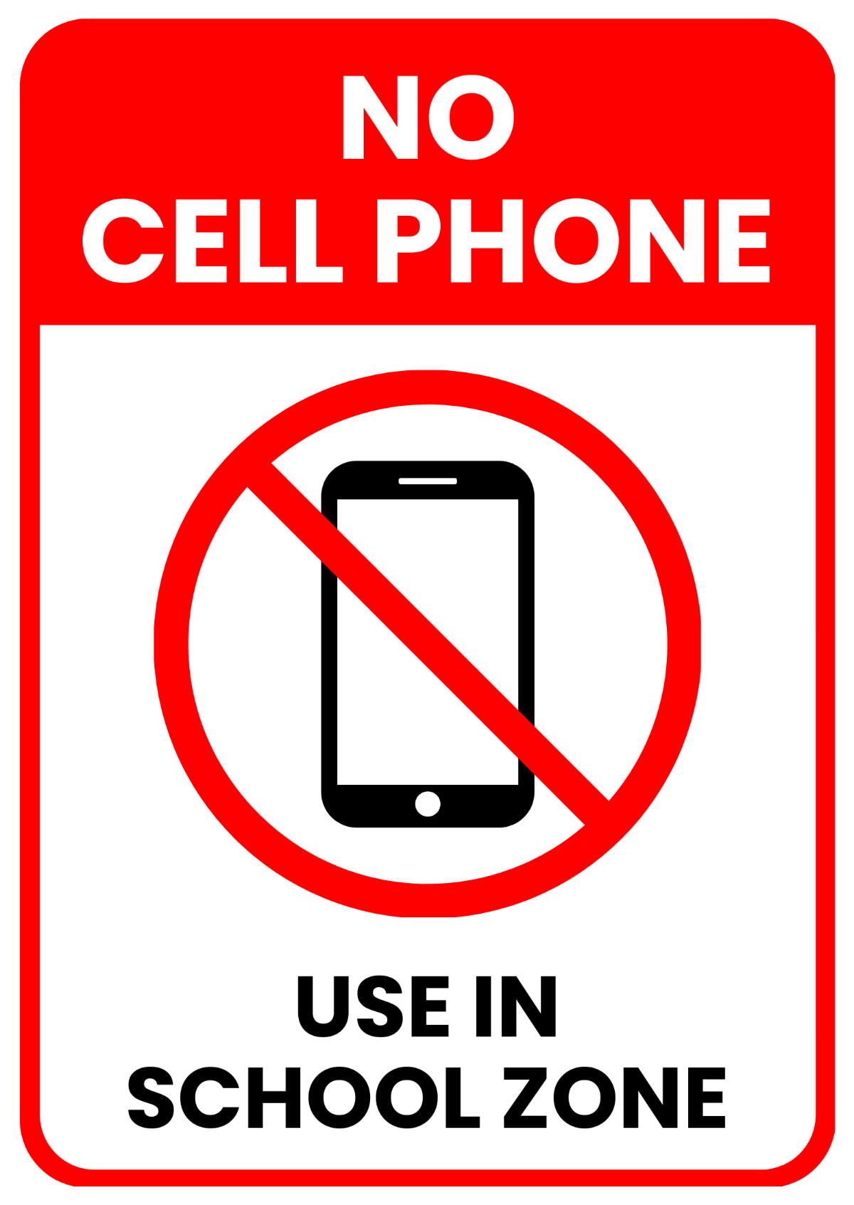 School No Cell Phones Sign