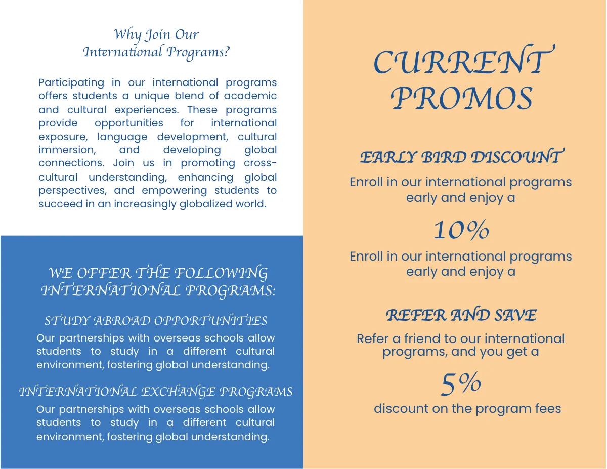 Free International School Programs Brochure Template to Edit Online