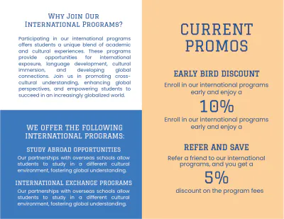 Free International School Programs Brochure Template to Edit Online