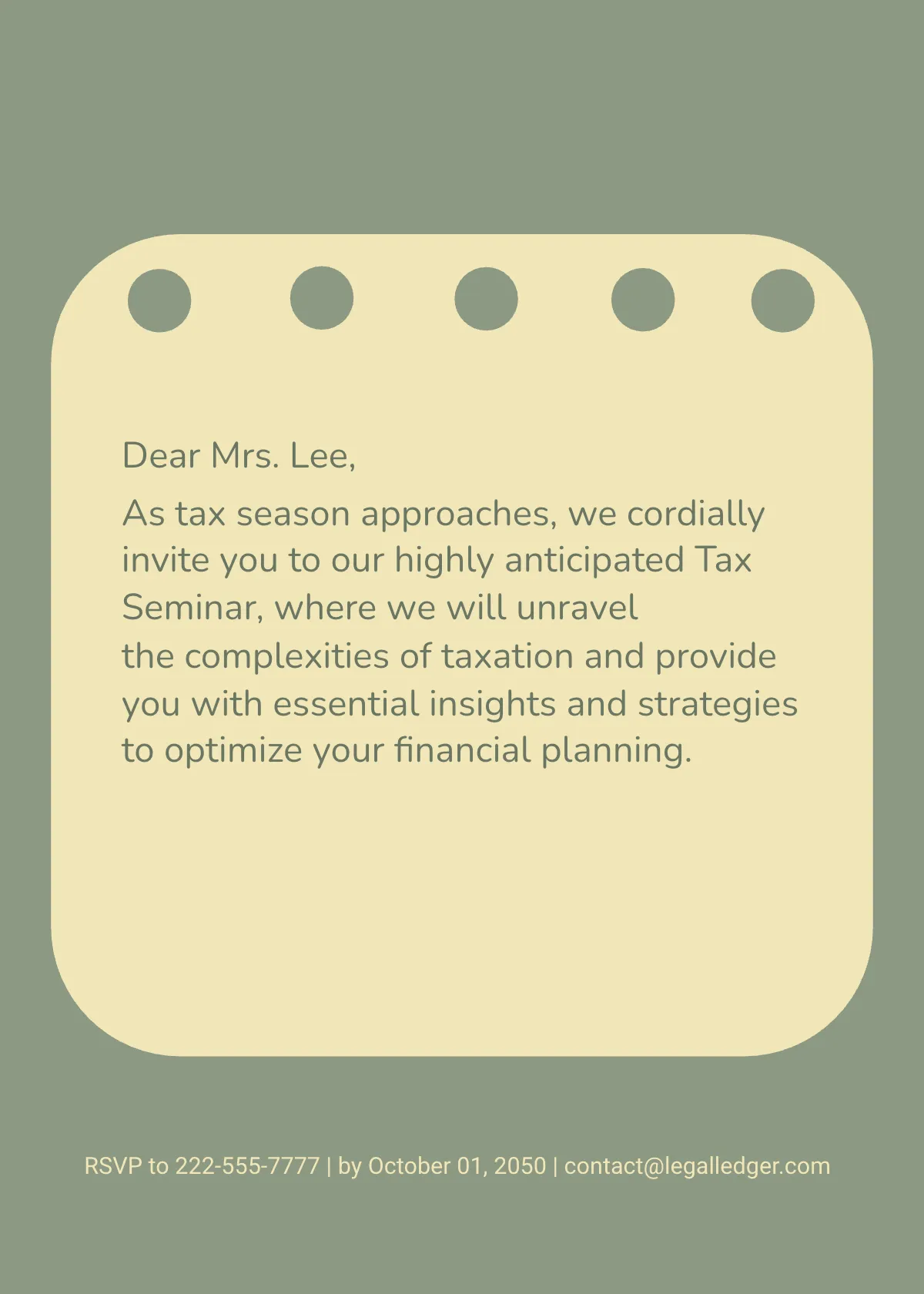 Free Seminar Postcard Invitation for Tax Template to Edit Online