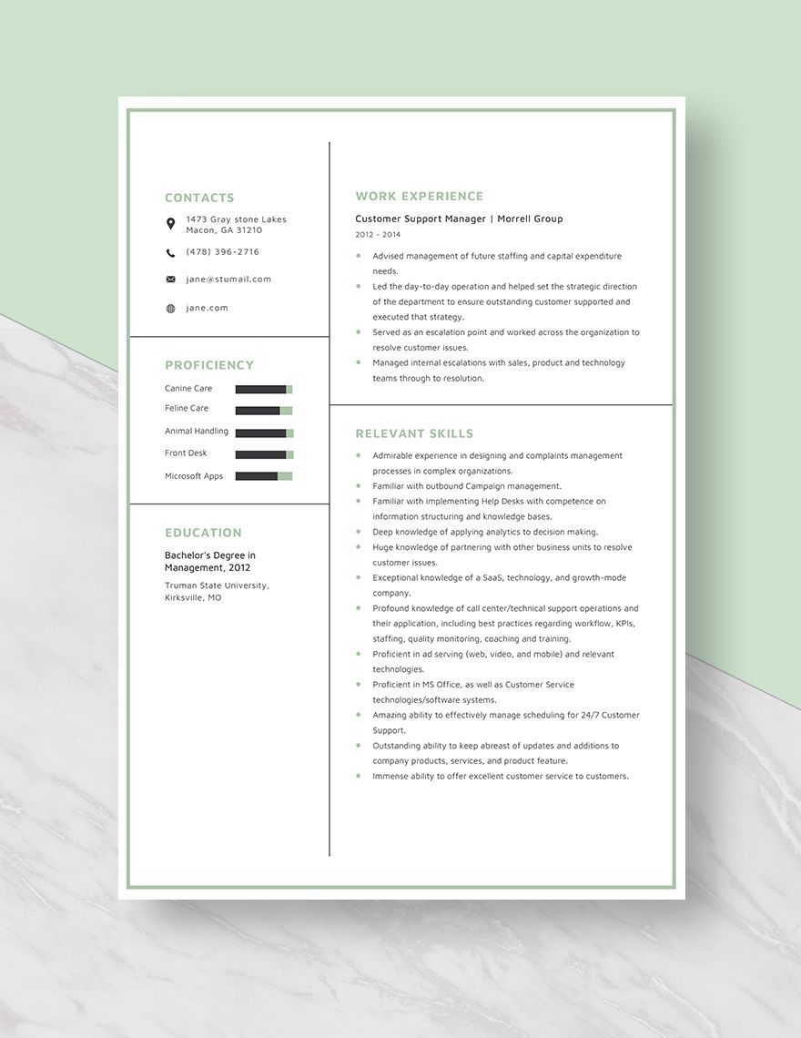 Customer Support Manager Resume