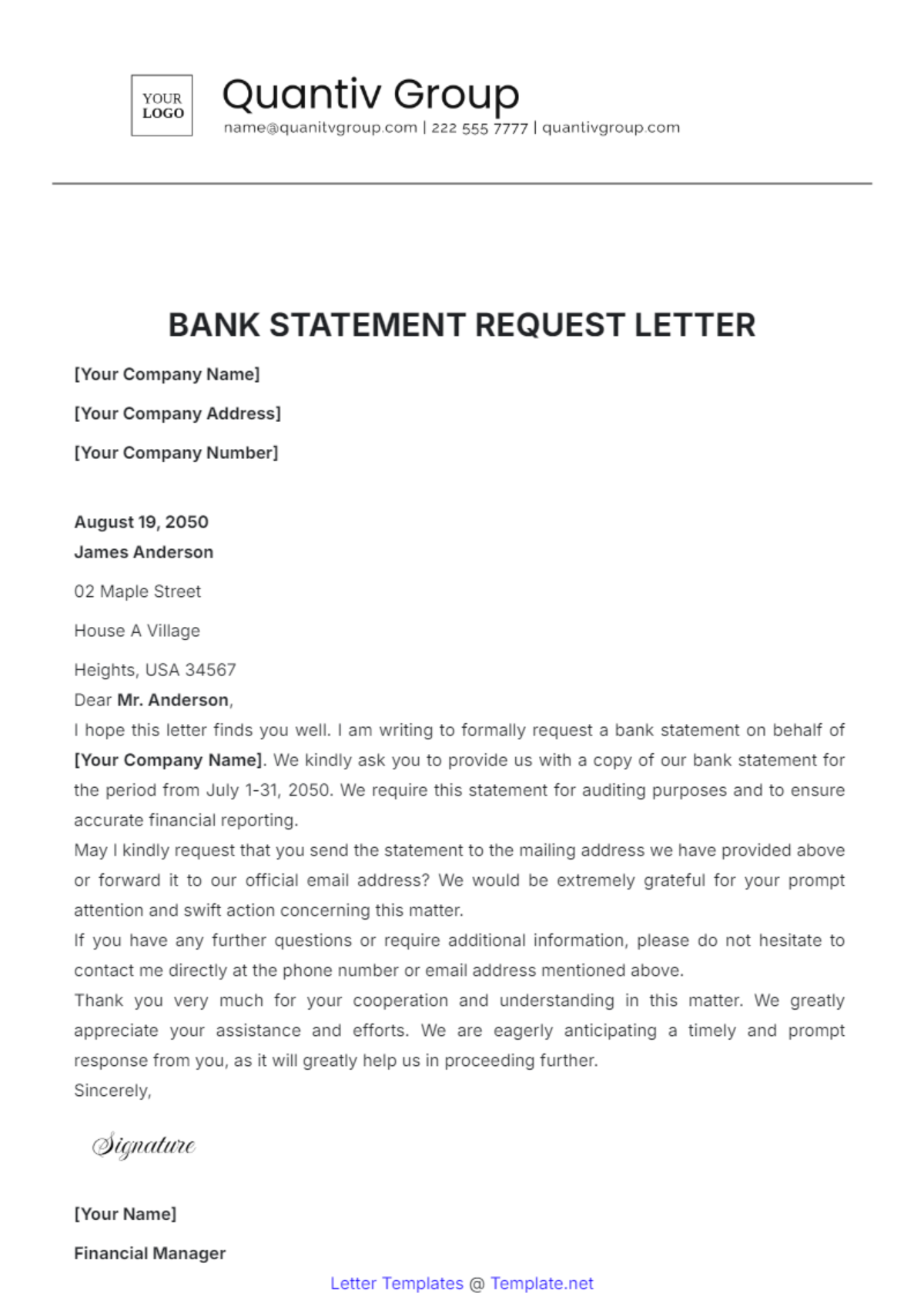 Bank Statement Request Letter Template