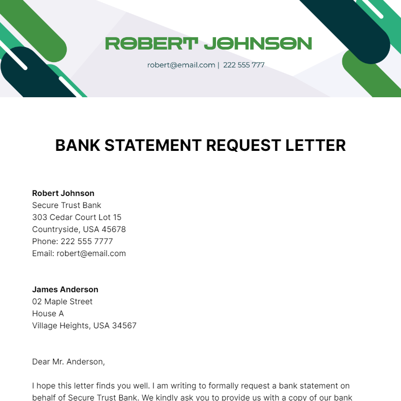 Bank Statement Request Letter Template