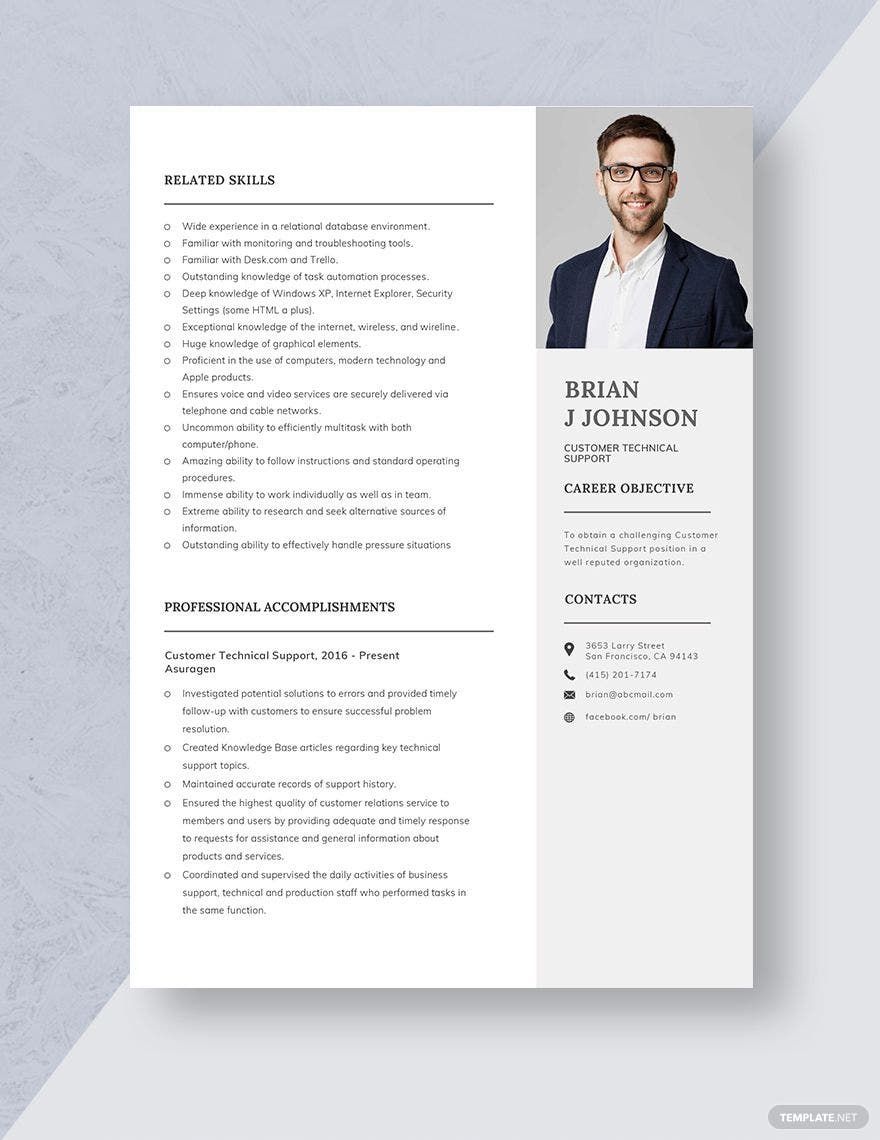 Customer Technical Support Resume Template