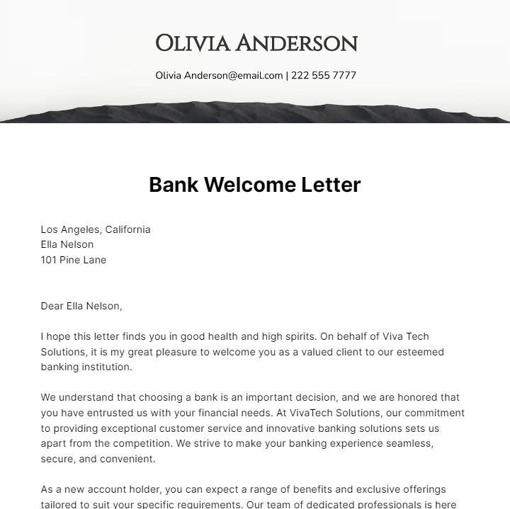 Bank Welcome Letter Template