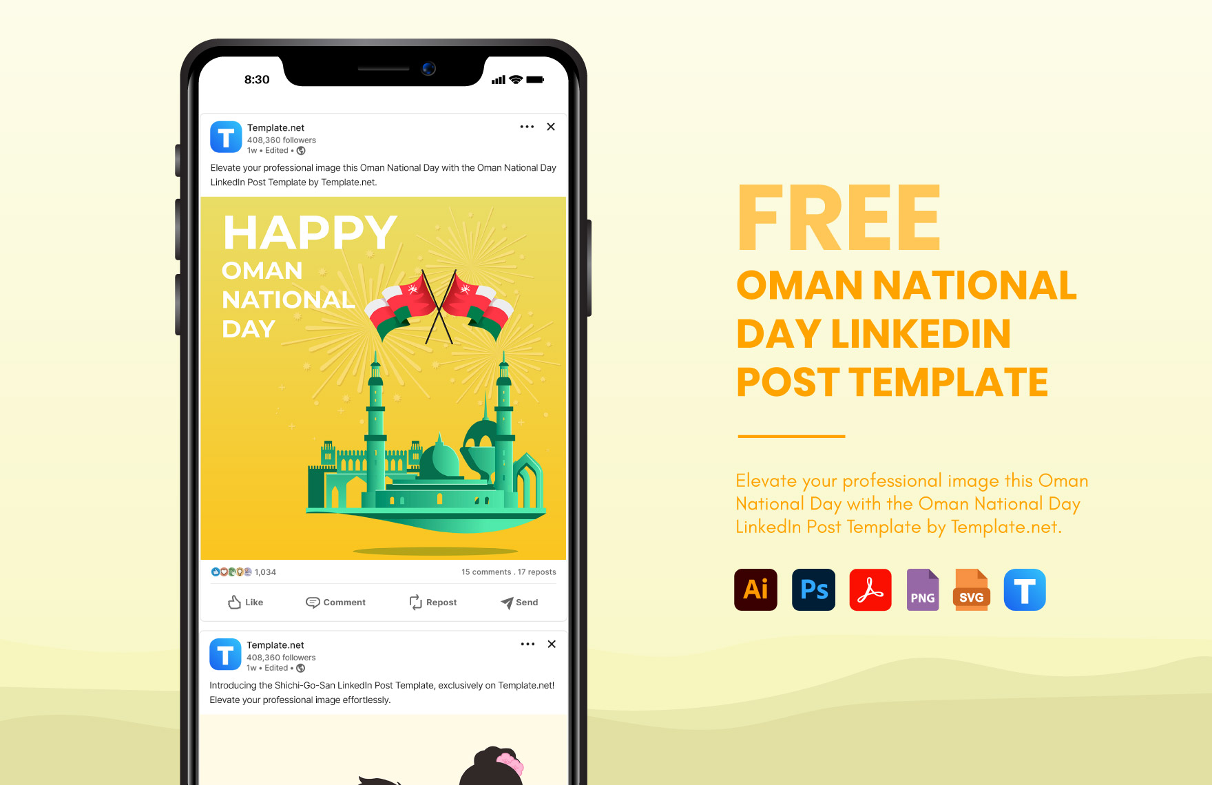 Free Oman National Day LinkedIn Post Template in PDF, Illustrator, PSD, SVG, PNG