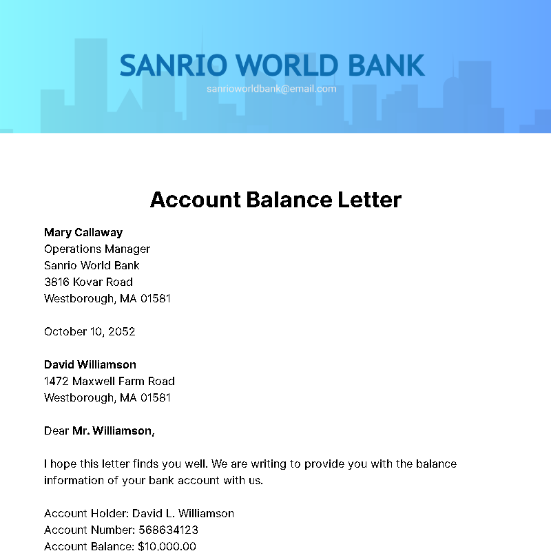 Account Balance Letter Template