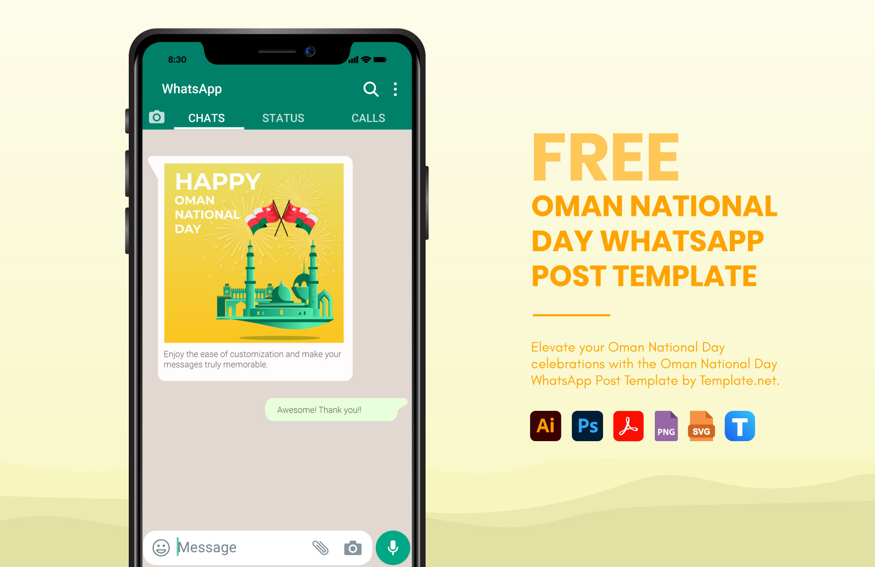 Free Oman National Day WhatsApp Post Template in PDF, Illustrator, PSD, SVG, PNG