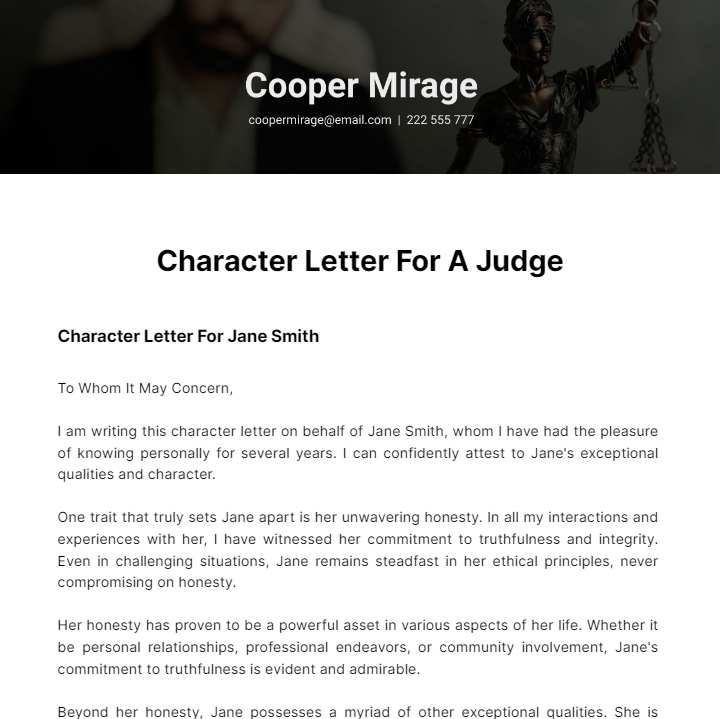 Character Letter For A Judge Template