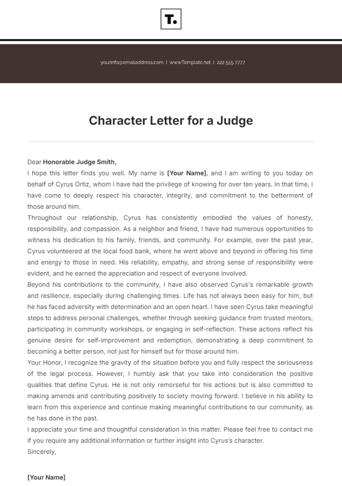 Character Letter For A Judge Template - Edit Online & Download