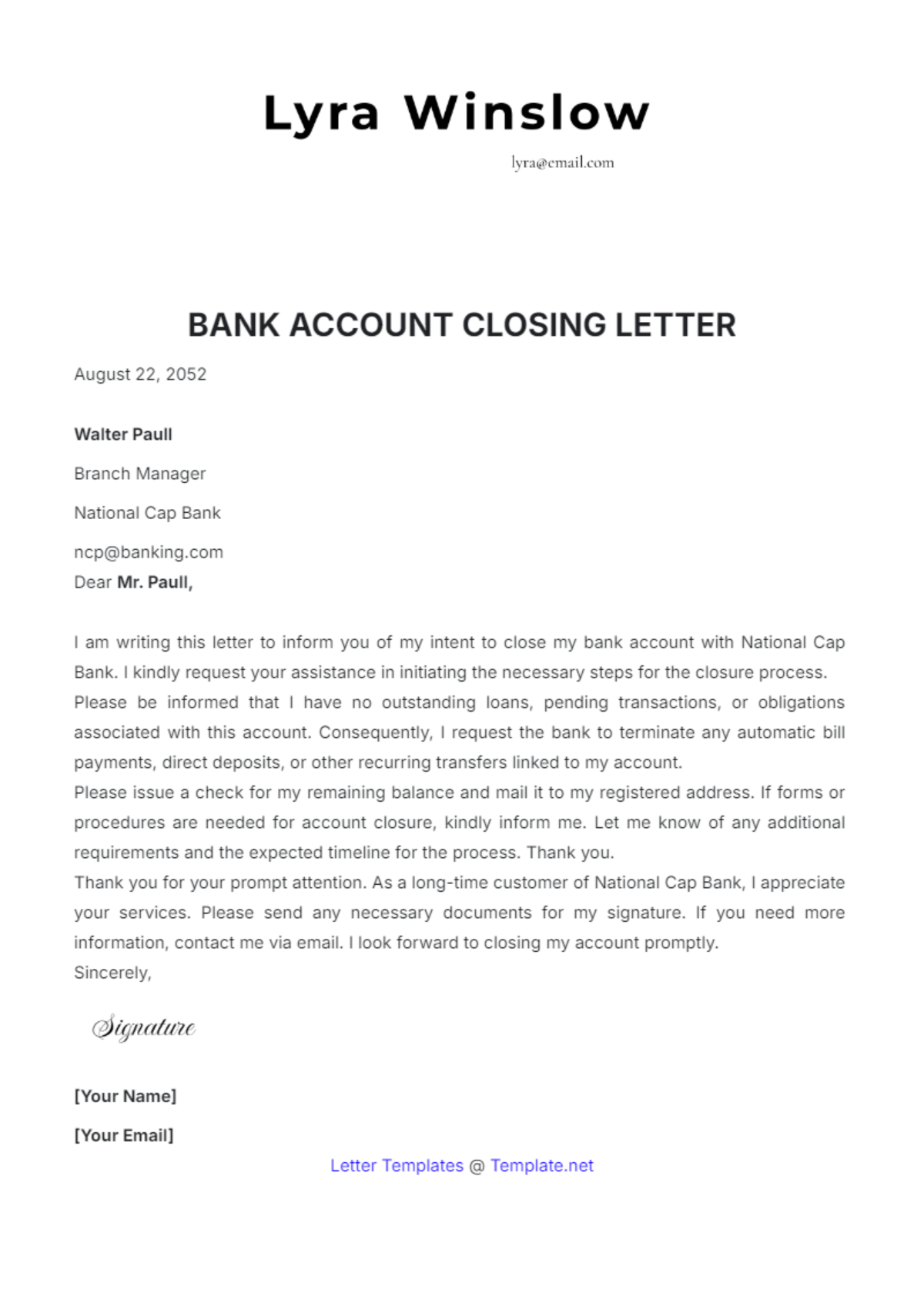 Bank Account Closing Letter Template - Edit Online & Download