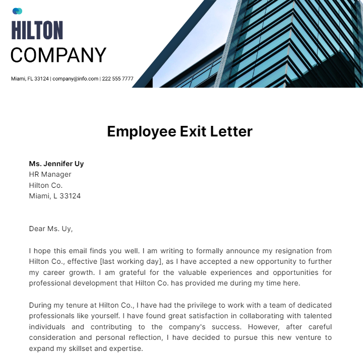 Employee Exit Letter  Template