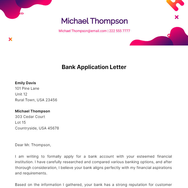 Bank Application Letter Template - Edit Online & Download