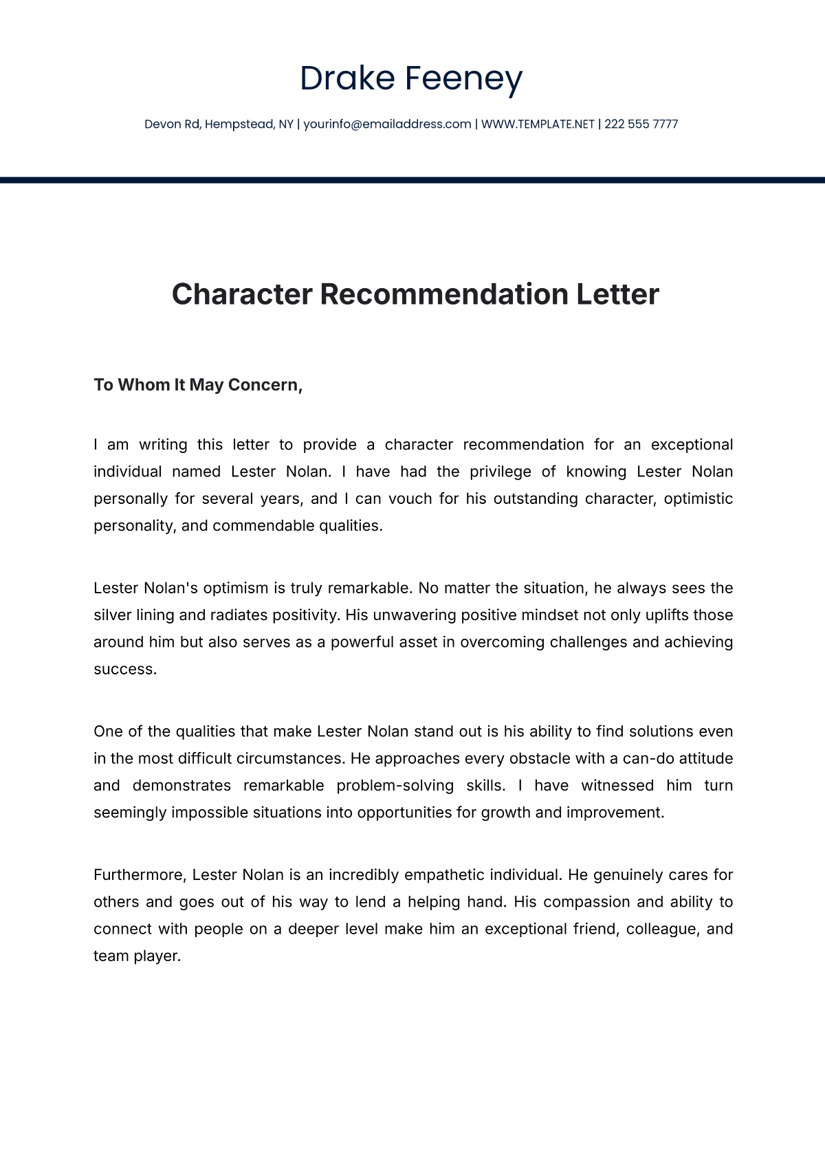 Character Design Recommendation Letter Template - Edit Online & Download