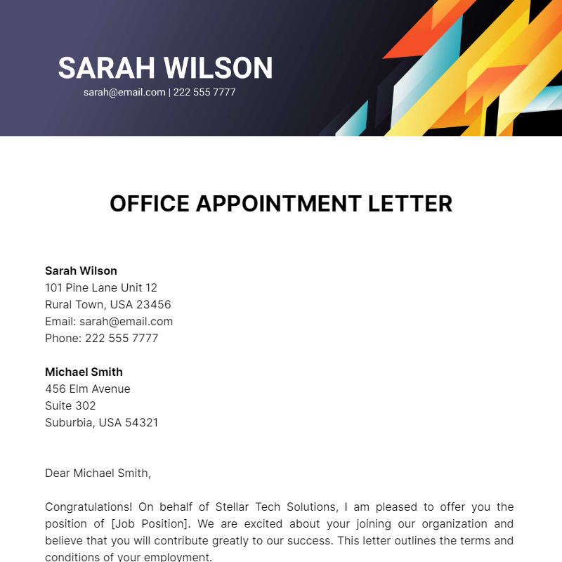 Office Appointment Letter Template