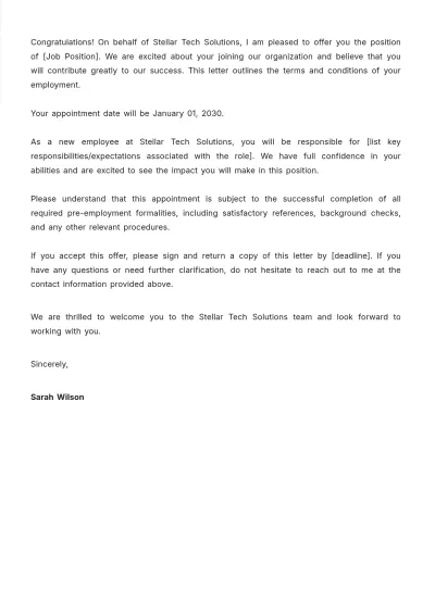 Free Office Appointment Letter Template to Edit Online