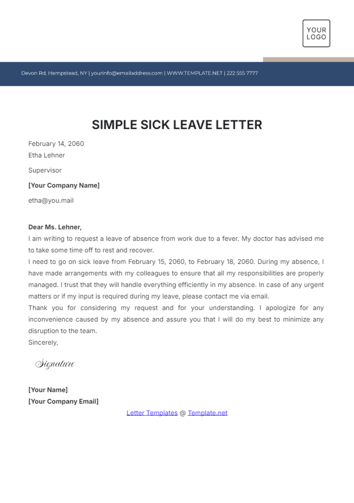 Simple Sick Leave Letter Template - Edit Online & Download