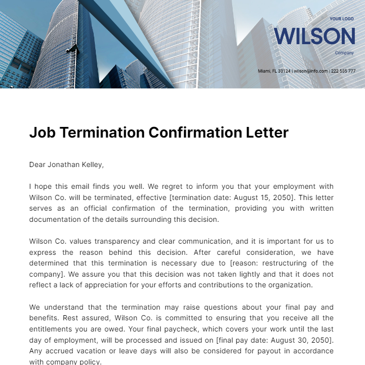 Job Termination Confirmation Letter  Template