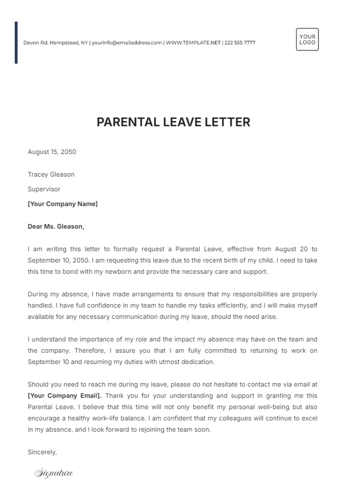 Parental Leave Letter Template - Edit Online & Download