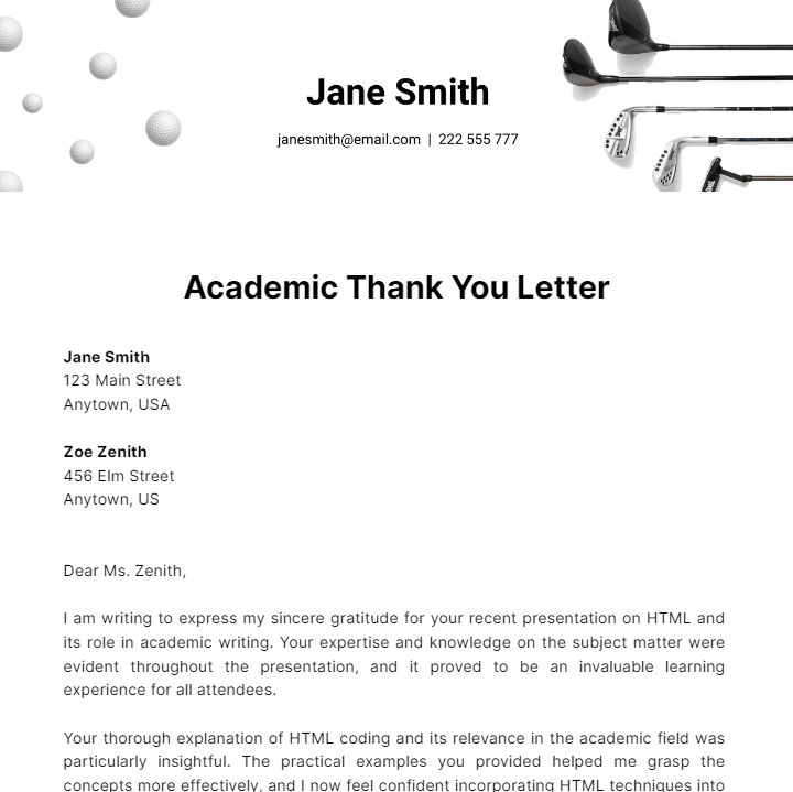 Academic Thank You Letter Template
